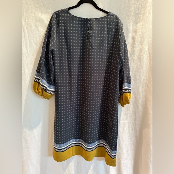 NWT ANN TAYLOR Shift dress with Bishop sleeves, blue geometric detail SIZE 16, - Picture 6 of 8